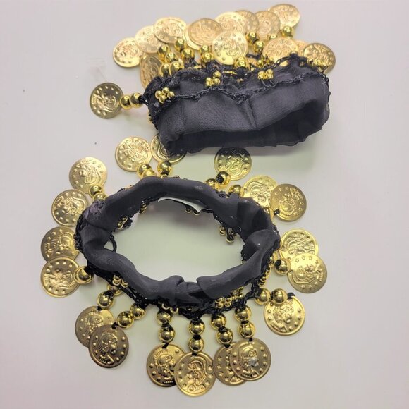 PAIR of Belly Dance Wristband Gold Coins Cuff - Picture 5 of 9